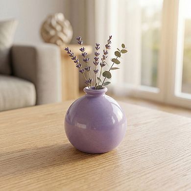 Small Ceramic Bud Vase Short Round Flower Vase for Single Stem Tiny Matte Vase 2.6"Lx2.6"Wx2.8"H