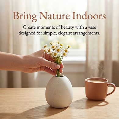 Tiny Ceramic Bud Vase Small Flower Vase with Narrow Opening Matte Mini Round Vase 2.8"Lx2.8"Wx3.5"H