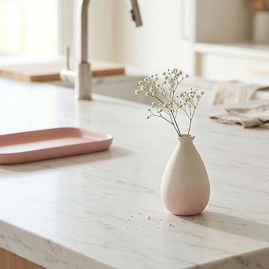 Mini White Ceramic Vase Small Ribbed Bud Vase for Single Stem Flower 2.8"Lx2.8"Wx4.3"H