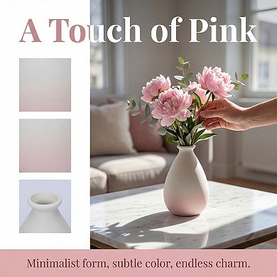 Mini White Ceramic Vase Small Ribbed Bud Vase for Single Stem Flower 2.8"Lx2.8"Wx4.3"H