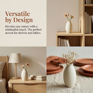 Small Ceramic Bud Vase Modern Matte Mini Flower Vase Minimalist Ribbed Vase 2.2"Lx2.2"Wx4.3"H