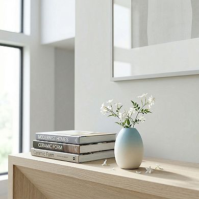 Mini Modern White Ceramic Vase Tiny Ribbed Bud Vase Single Stem Minimalist Vase 2.9"Lx2.9"Wx3.9"H