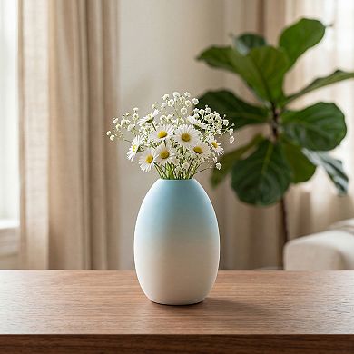 Mini Modern White Ceramic Vase Tiny Ribbed Bud Vase Single Stem Minimalist Vase 2.9"Lx2.9"Wx3.9"H