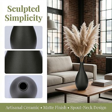Modern Ribbed Ceramic Vase for Home Decor Small Boho Decorative Flower Vase for Shelf 3"Lx3"Wx6.5"H