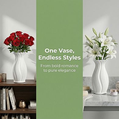 Modern Plastic Flower Vase Unbreakable Geometric Vase with Ceramic Look 3.7"Lx3.7"Wx5"H