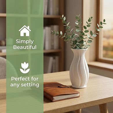 Modern Plastic Flower Vase Unbreakable Geometric Vase with Ceramic Look 3.7"Lx3.7"Wx5"H