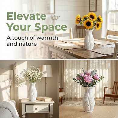 Modern Plastic Flower Vase Unbreakable Geometric Vase with Ceramic Look 3.7"Lx3.7"Wx5"H