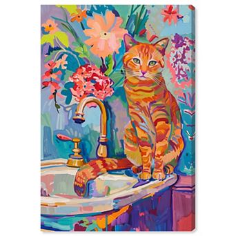 Art Remedy Colorful Sink Cat Animals Canvas Wall Art