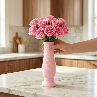 Tall Clear Plastic Bud Vase, Decorative Centerpiece for Wedding Home Decor 2.8"Lx2.8"Wx7.9"H