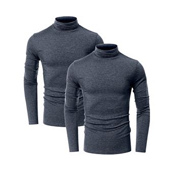 2 Packs Men's Turtleneck Long Sleeve Shirt Slim Fit Soft Stretch Casual Thermal Shirts