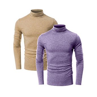 2 Packs Men's Turtleneck Long Sleeve Shirt Slim Fit Soft Stretch Casual Thermal Shirts