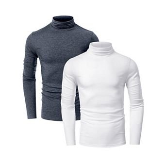 2 Packs Men's Turtleneck Long Sleeve Shirt Slim Fit Soft Stretch Casual Thermal Shirts