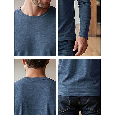 3 Packs Men's Casual t Shirt Crew Neck Long Sleeve Slim Fit Soft Stretch Basic T Shirts