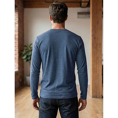 3 Packs Men's Casual t Shirt Crew Neck Long Sleeve Slim Fit Soft Stretch Basic T Shirts