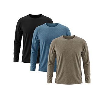3 Packs Men's Casual t Shirt Crew Neck Long Sleeve Slim Fit Soft Stretch Basic T Shirts