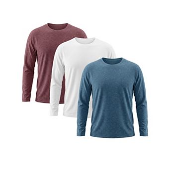 3 Packs Men's Casual t Shirt Crew Neck Long Sleeve Slim Fit Soft Stretch Basic T Shirts