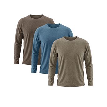 3 Packs Men's Casual t Shirt Crew Neck Long Sleeve Slim Fit Soft Stretch Basic T Shirts