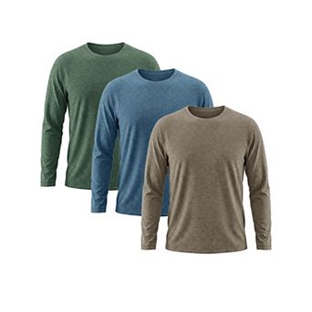 3 Packs Men's Casual t Shirt Crew Neck Long Sleeve Slim Fit Soft Stretch Basic T Shirts