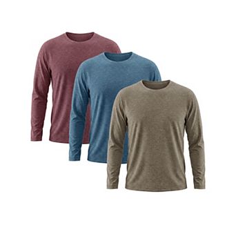 3 Packs Men's Casual t Shirt Crew Neck Long Sleeve Slim Fit Soft Stretch Basic T Shirts