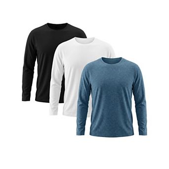 3 Packs Men's Casual t Shirt Crew Neck Long Sleeve Slim Fit Soft Stretch Basic T Shirts