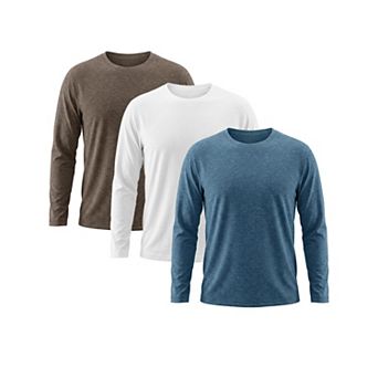 3 Packs Men's Casual t Shirt Crew Neck Long Sleeve Slim Fit Soft Stretch Basic T Shirts
