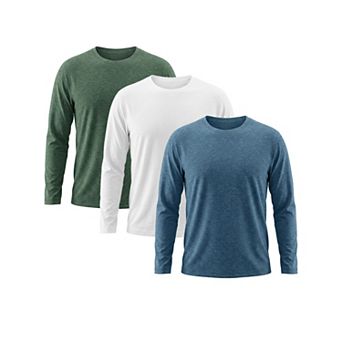 3 Packs Men's Casual t Shirt Crew Neck Long Sleeve Slim Fit Soft Stretch Basic T Shirts