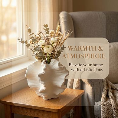 Modern Round Ceramic Vase for Decor Aesthetic Ribbed Sphere Vase for Single Stem 5.7"Lx5.7"Wx5"H