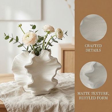 Modern Round Ceramic Vase for Decor Aesthetic Ribbed Sphere Vase for Single Stem 5.7"Lx5.7"Wx5"H