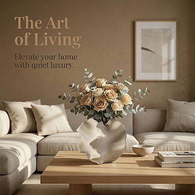 Modern Round Ceramic Vase for Decor Aesthetic Ribbed Sphere Vase for Single Stem 5.7"Lx5.7"Wx5"H