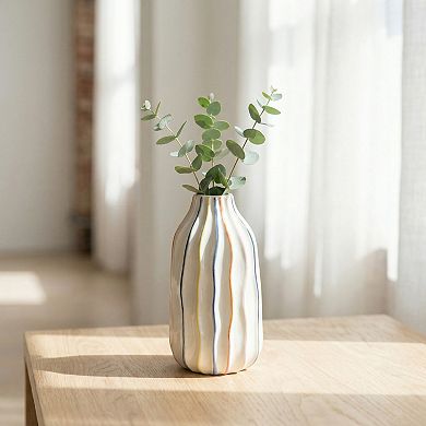 Modern Ceramic Vase for Home Decor Aesthetic Ribbed Flower Vase for Single Stem 3.6"Lx3.6"Wx6.8"H