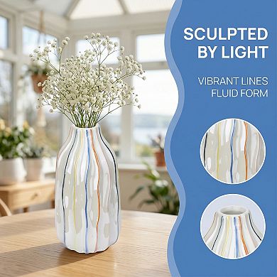 Modern Ceramic Vase for Home Decor Aesthetic Ribbed Flower Vase for Single Stem 3.6"Lx3.6"Wx6.8"H