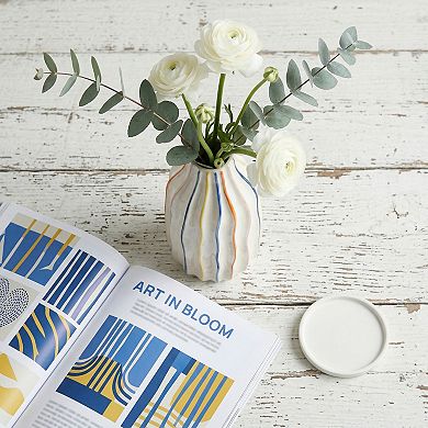Modern Ceramic Vase for Home Decor Aesthetic Ribbed Flower Vase for Single Stem 3.6"Lx3.6"Wx6.8"H