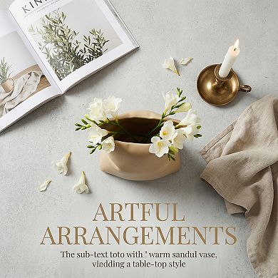 Modern Abstract Ceramic Vase for Decor Large Opening Wide Flower Vase for Bouquets 5.6"Lx4.2"Wx6.2"H