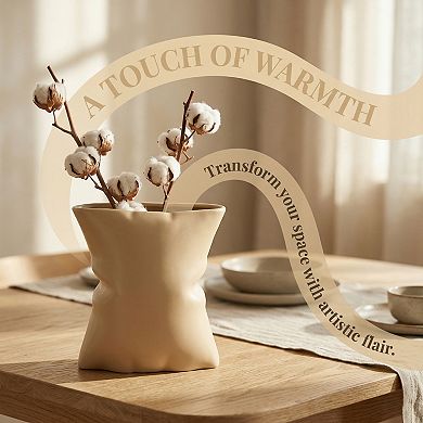 Modern Abstract Ceramic Vase for Decor Large Opening Wide Flower Vase for Bouquets 5.6"Lx4.2"Wx6.2"H