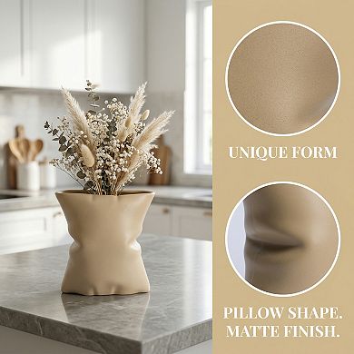 Modern Abstract Ceramic Vase for Decor Large Opening Wide Flower Vase for Bouquets 5.6"Lx4.2"Wx6.2"H