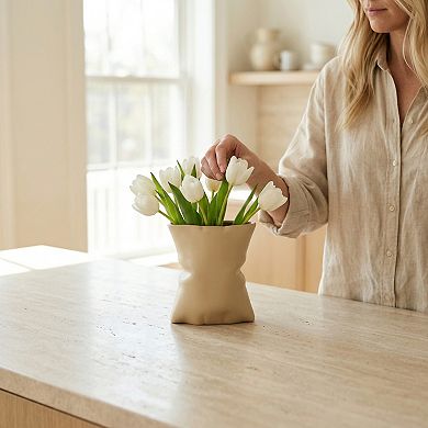 Modern Abstract Ceramic Vase for Decor Large Opening Wide Flower Vase for Bouquets 5.6"Lx4.2"Wx6.2"H