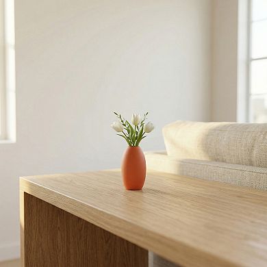 Modern White Ceramic Vase for Home Decor Ribbed Textured Flower Vase for Boho 3.5"Lx3.5"Wx6.1"H