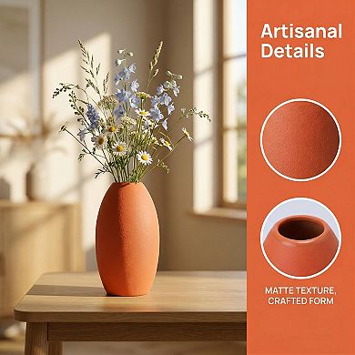 Modern White Ceramic Vase for Home Decor Ribbed Textured Flower Vase for Boho 3.5"Lx3.5"Wx6.1"H