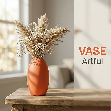 Modern White Ceramic Vase for Home Decor Ribbed Textured Flower Vase for Boho 3.5"Lx3.5"Wx6.1"H