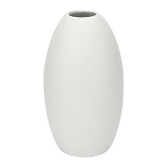 Modern White Ceramic Vase for Home Decor Ribbed Textured Flower Vase for Boho 3.5"Lx3.5"Wx6.1"H
