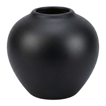 Modern White Ceramic Vase for Home Decor Small Ribbed Bud Vase Minimalist Round Vase 4.3"Lx4.3"Wx4"H