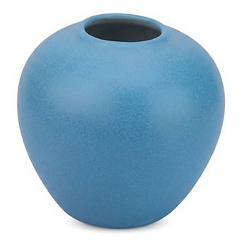 Modern White Ceramic Vase for Home Decor Small Ribbed Bud Vase Minimalist Round Vase 4.3"Lx4.3"Wx4"H