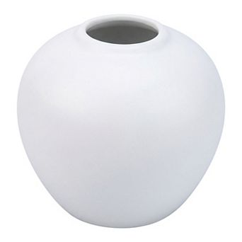 Modern White Ceramic Vase for Home Decor Small Ribbed Bud Vase Minimalist Round Vase 4.3"Lx4.3"Wx4"H