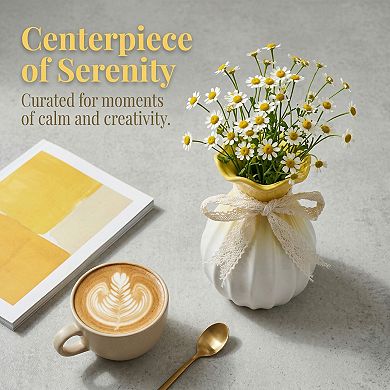 Modern Ceramic Vase for Home Decor Minimalist White Flower Vase for Centerpiece 4.3"Lx4.3"Wx7.9"H