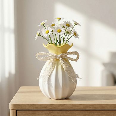 Modern Ceramic Vase for Home Decor Minimalist White Flower Vase for Centerpiece 4.3"Lx4.3"Wx7.9"H