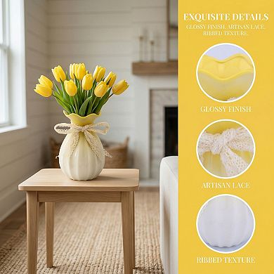 Modern Ceramic Vase for Home Decor Minimalist White Flower Vase for Centerpiece 4.3"Lx4.3"Wx7.9"H