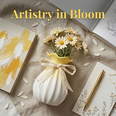 Modern Ceramic Vase for Home Decor Minimalist White Flower Vase for Centerpiece 4.3"Lx4.3"Wx7.9"H