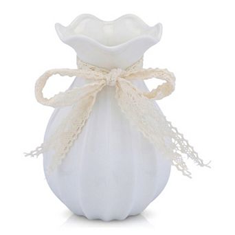 Modern Ceramic Vase for Home Decor Minimalist White Flower Vase for Centerpiece 4.3"Lx4.3"Wx7.9"H