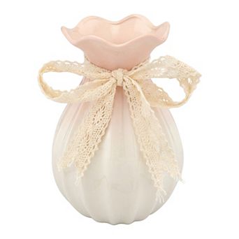 Modern Ceramic Vase for Home Decor Minimalist White Flower Vase for Centerpiece 4.3"Lx4.3"Wx7.9"H