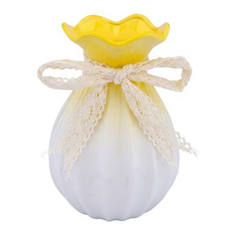 Modern Ceramic Vase for Home Decor Minimalist White Flower Vase for Centerpiece 4.3"Lx4.3"Wx7.9"H